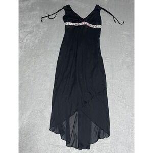 Vintage 90s UP Front Dress Womens Small Black Floral V Neck Romantic Whimsigoth